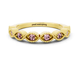 Yellow gold Milgrain Marquise Morganite Half Eternity Band with Bezel Setting_18