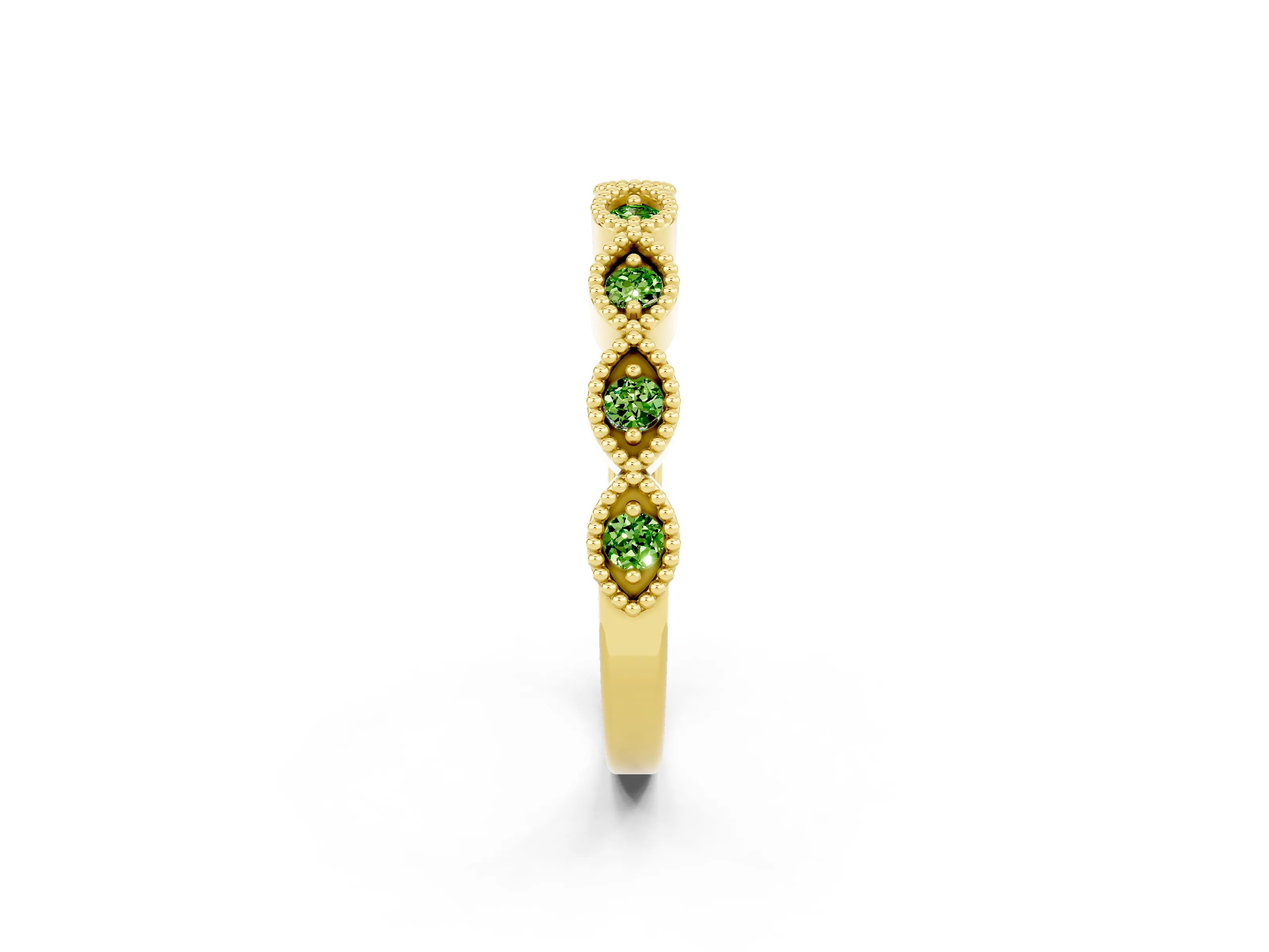 Yellow gold Milgrain Marquise Peridot Half Eternity Band with Bezel Setting_8