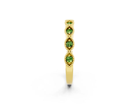 Yellow gold Milgrain Marquise Peridot Half Eternity Band with Bezel Setting_8