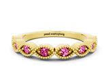 Yellow gold Milgrain Marquise Pink Sapphire Half Eternity Band with Bezel Setting_18