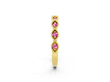 Yellow gold Milgrain Marquise Pink Sapphire Half Eternity Band with Bezel Setting_20