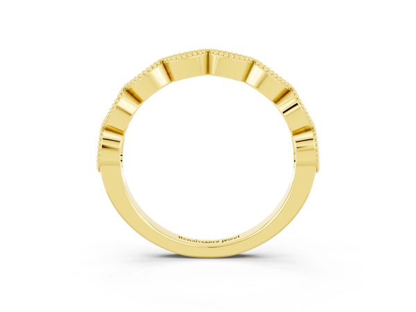 Yellow Gold Round Lab-Grown Pink Sapphire Vintage Milgrain Marquise Frame Half Eternity Band