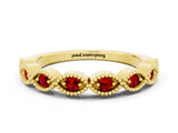Yellow gold Milgrain Marquise Ruby Half Eternity Band with Bezel Setting_18