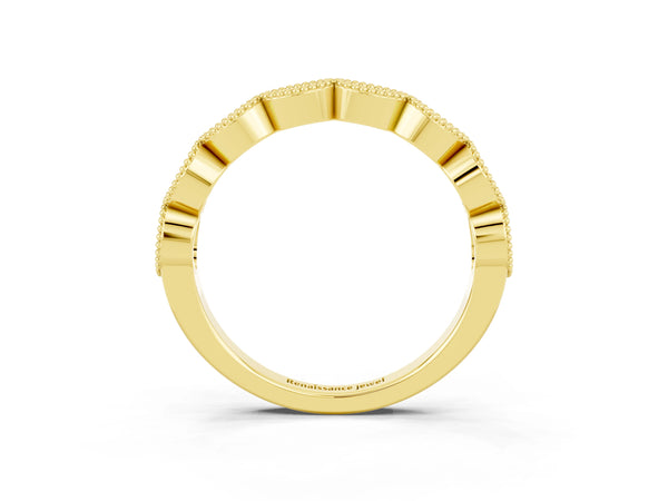 Yellow gold Milgrain Marquise Yellow Sapphire Half Eternity Band with Bezel Setting
