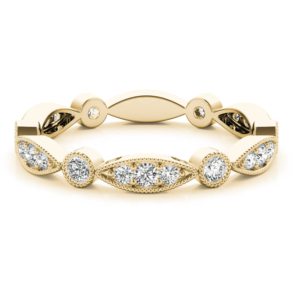Yellow gold Milgrain Marquise and Round Diamond Eternity Band with Bezel Setting 1