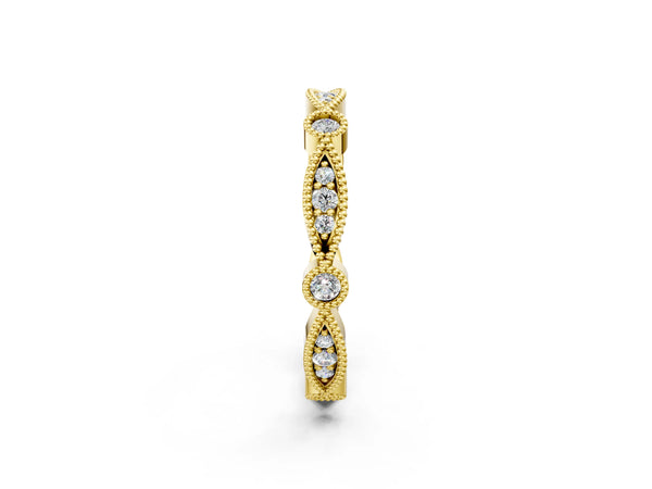 Yellow gold Milgrain Marquise and Round Diamond Eternity Band with Bezel Setting