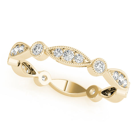 Yellow gold Milgrain Marquise and Round Diamond Eternity Band with Bezel Setting