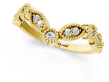 Yellow gold Milgrain Marquise and Round Diamond Half Eternity Band_10
