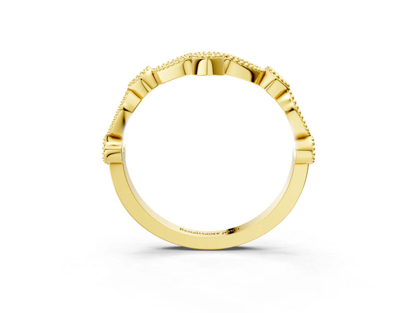 Yellow gold Milgrain Marquise and Round Diamond Half Eternity Band