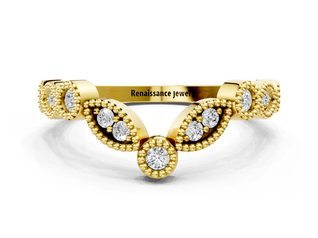 Yellow gold Milgrain Marquise and Round Diamond Half Eternity Band_9