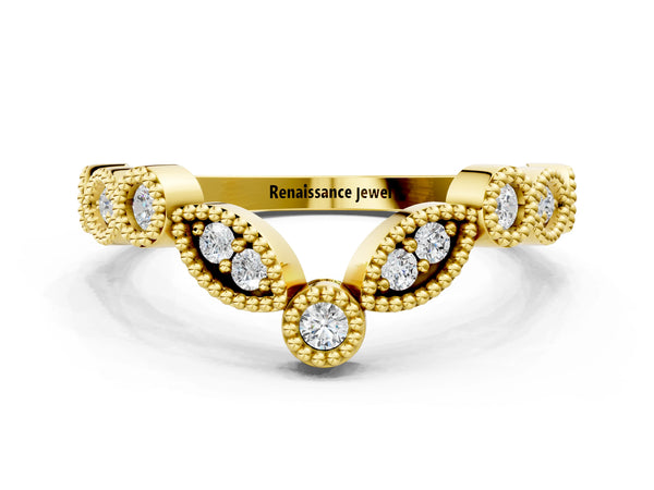 Yellow gold Milgrain Marquise and Round Diamond Half Eternity Band