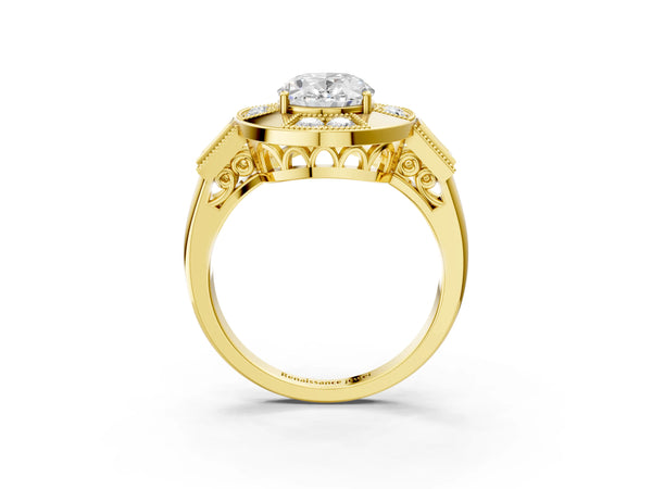 Yellow Gold Oval Vintage Halo Engagement Ring Setting