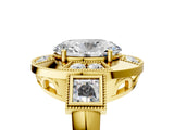 Yellow gold Milgrain Oval Cut Diamond Halo Split Shank Ring_13