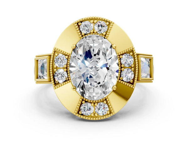 Yellow Gold Oval Vintage Halo Engagement Ring Setting