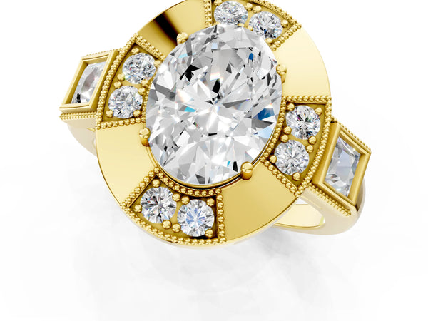 Yellow Gold Oval Vintage Halo Engagement Ring Setting