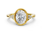 Yellow gold Milgrain Oval Cut Diamond Ring with Tapered Pave Band and Four Prong Setting_3