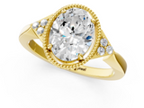 Yellow gold Milgrain Oval Cut Diamond Ring with Tapered Pave Band and Four Prong Setting_4