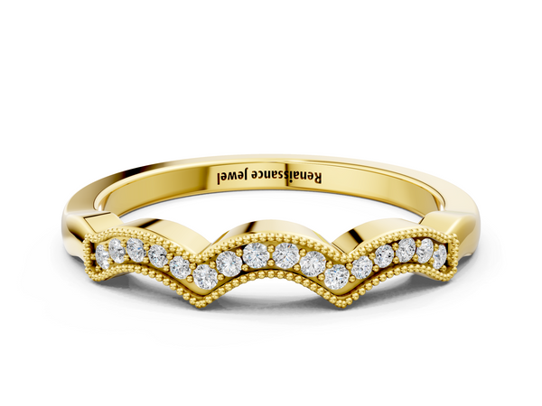 Yellow gold Milgrain Pavé Round Diamond Curved Band