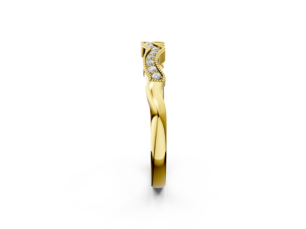 Yellow gold Milgrain Pavé Round Diamond Curved Band