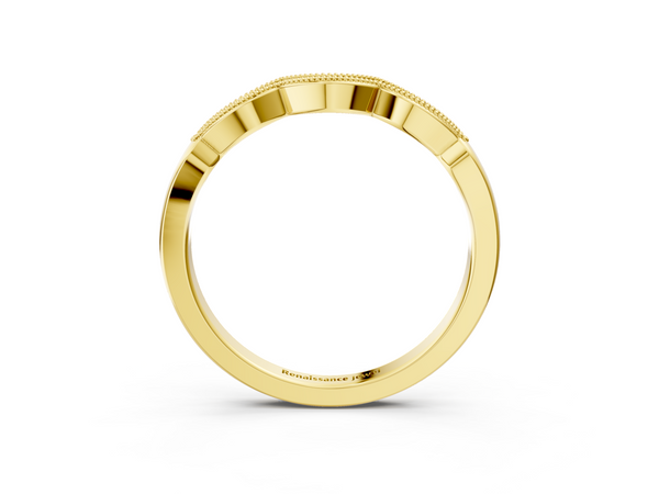 Yellow gold Milgrain Pavé Round Diamond Curved Band