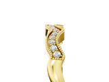 Yellow gold Milgrain Pavé Round Diamond Curved Band_23