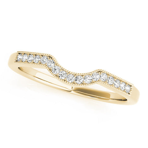 Yellow gold Milgrain Pave Round Diamond Curved Band
