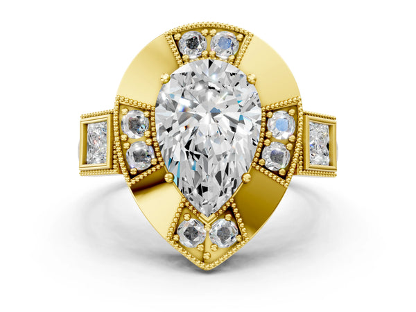 Yellow Gold Pear-Shaped Vintage Halo Engagement Ring Setting