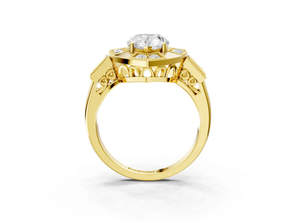 Yellow Gold Pear-Shaped Vintage Halo Engagement Ring Setting