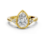 Yellow gold Milgrain Pear Cut Diamond Ring with Tapered Pave Band and Four Prong Setting_3