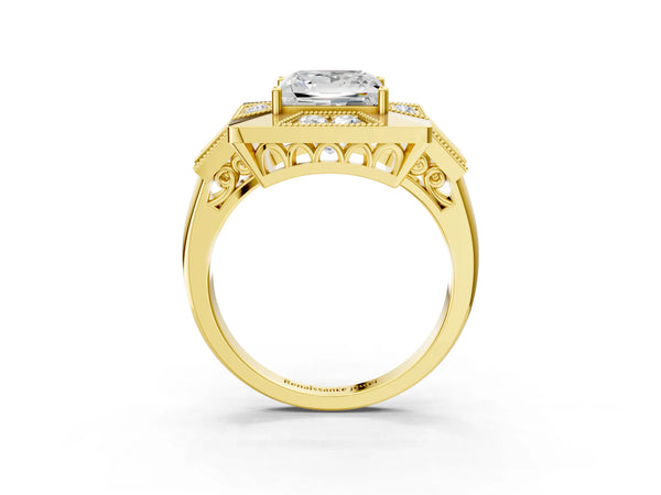 Yellow Gold Princess Cut Vintage Halo Engagement Ring Setting