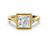 Yellow gold Milgrain Princess Cut Diamond Ring with Tapered Pave Band and Four Prong Setting_3