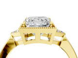 Yellow gold Milgrain Princess Cut Diamond Ring with Tapered Pave Band and Four Prong Setting_7