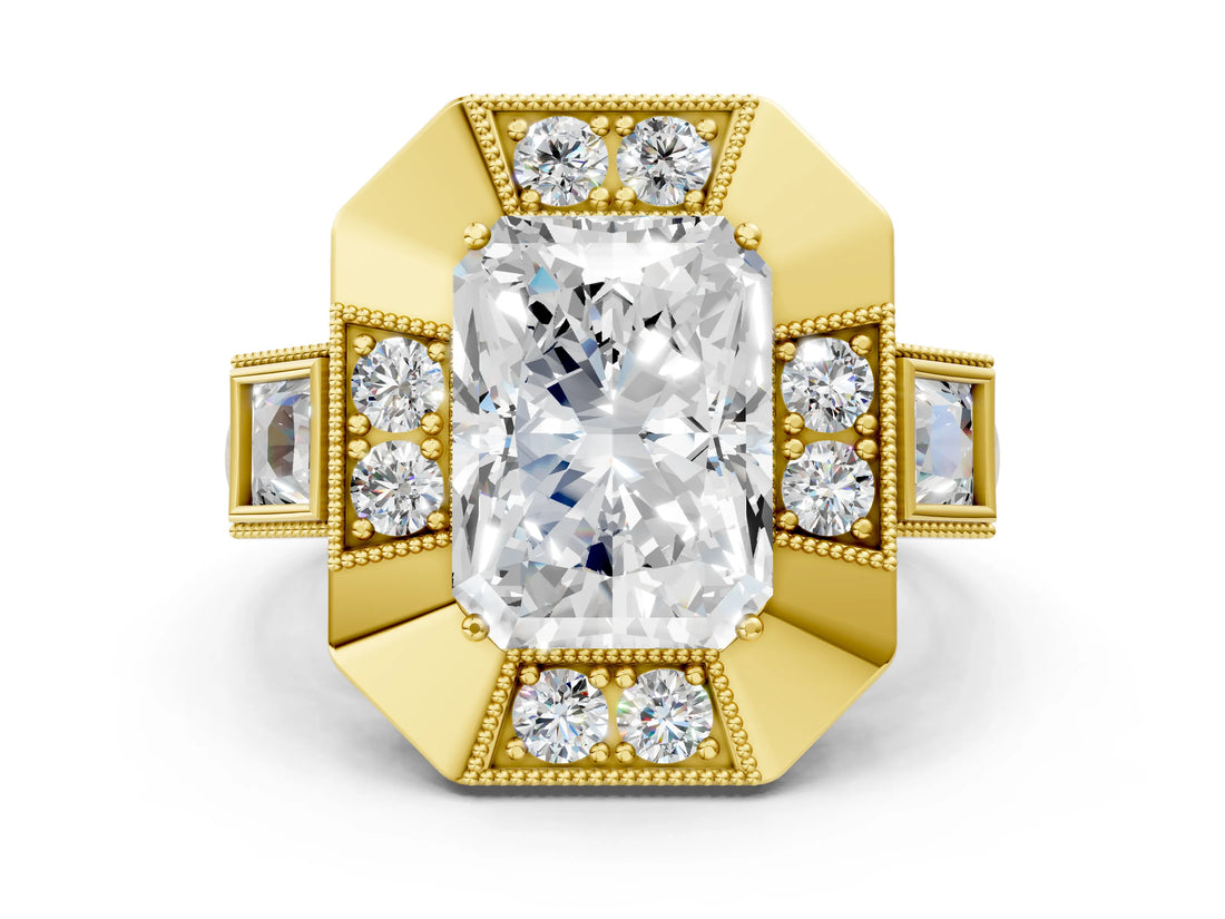 Yellow gold Milgrain Radiant Cut Diamond Halo Split Shank Ring_38
