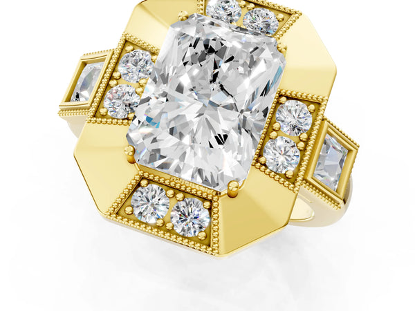 Yellow Gold Radiant Cut Vintage Halo Engagement Ring Setting