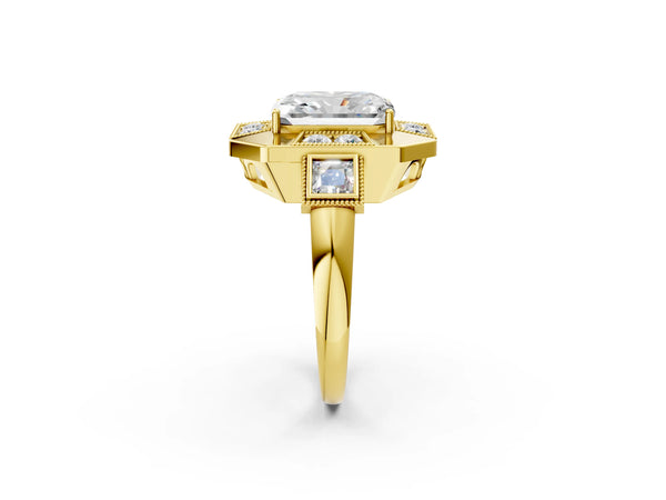 Yellow Gold Radiant Cut Vintage Halo Engagement Ring Setting