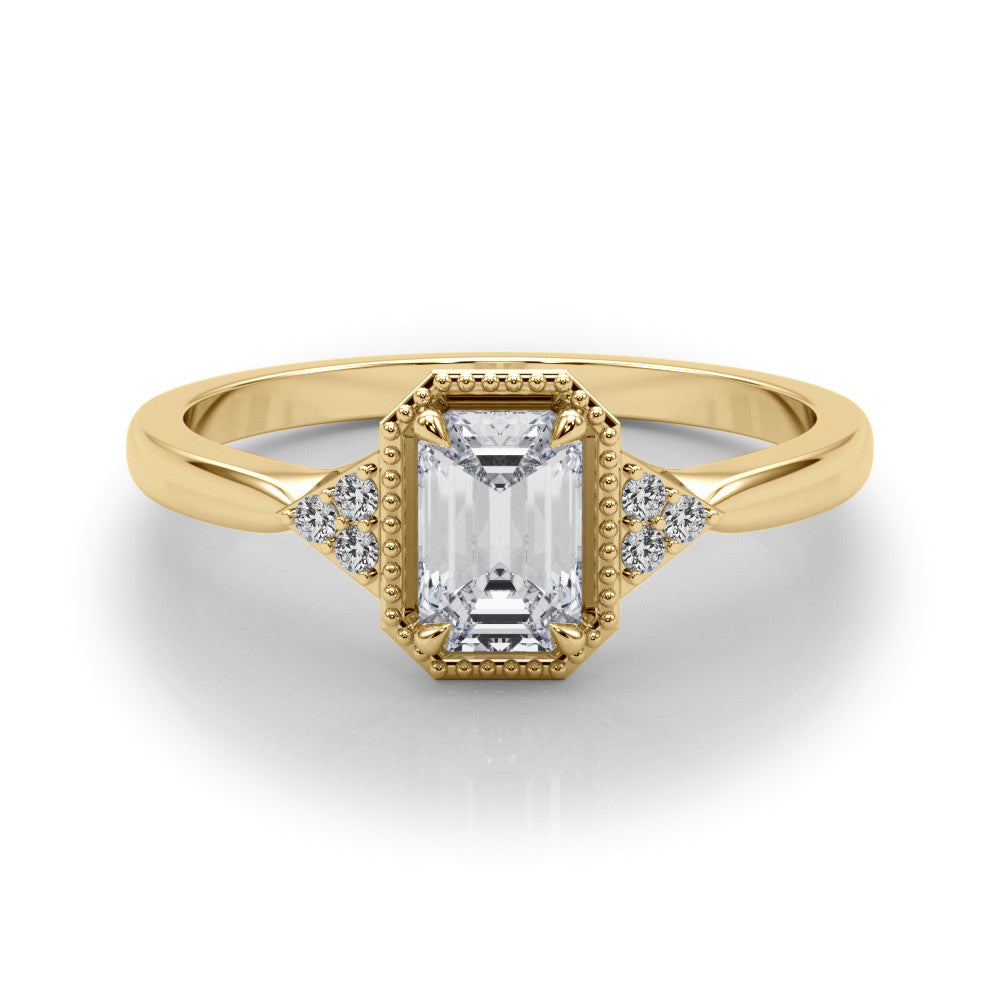 Yellow gold Milgrain Radiant Cut Diamond Ring with Tapered Pave Band and Four Prong Setting 2