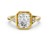 Yellow gold Milgrain Radiant Cut Diamond Ring with Tapered Pave Band and Four Prong Setting_23