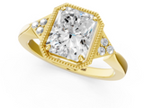 Yellow gold Milgrain Radiant Cut Diamond Ring with Tapered Pave Band and Four Prong Setting_24