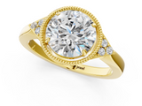 Yellow gold Milgrain Round Cut Diamond Ring with Tapered Pave Band and Four Prong Setting_4