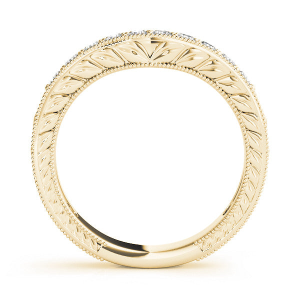 Yellow gold Milgrain Round Diamond Curved Eternity Band with Pavé Setting 1