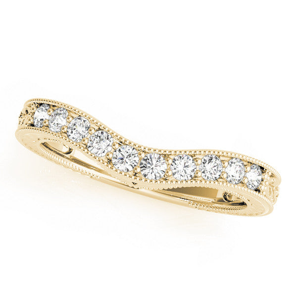 Yellow gold Milgrain Round Diamond Curved Eternity Band with Pavé Setting