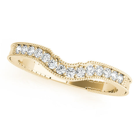 Yellow gold Milgrain Round Diamond Curved Pavé Band