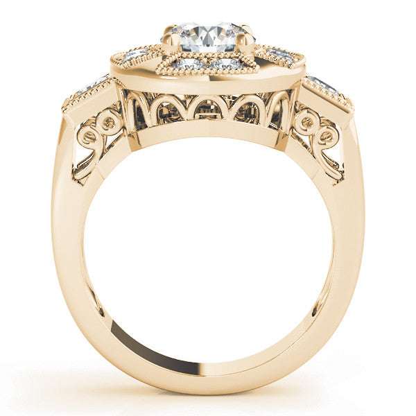 Yellow gold Milgrain Round Diamond Halo Split Shank Ring 1