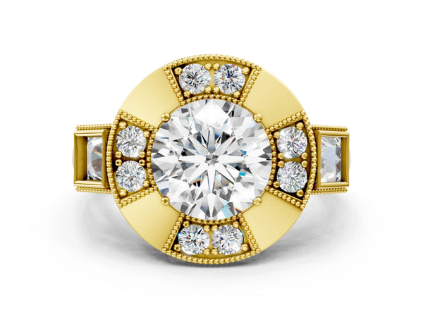 Yellow Gold Round Vintage Halo Engagement Ring Setting