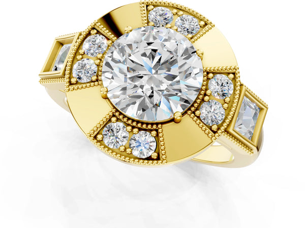 Yellow Gold Round Vintage Halo Engagement Ring Setting
