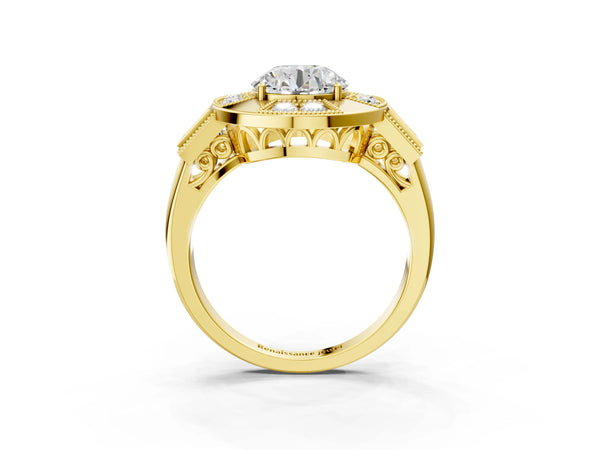 Yellow Gold Round Vintage Halo Engagement Ring Setting