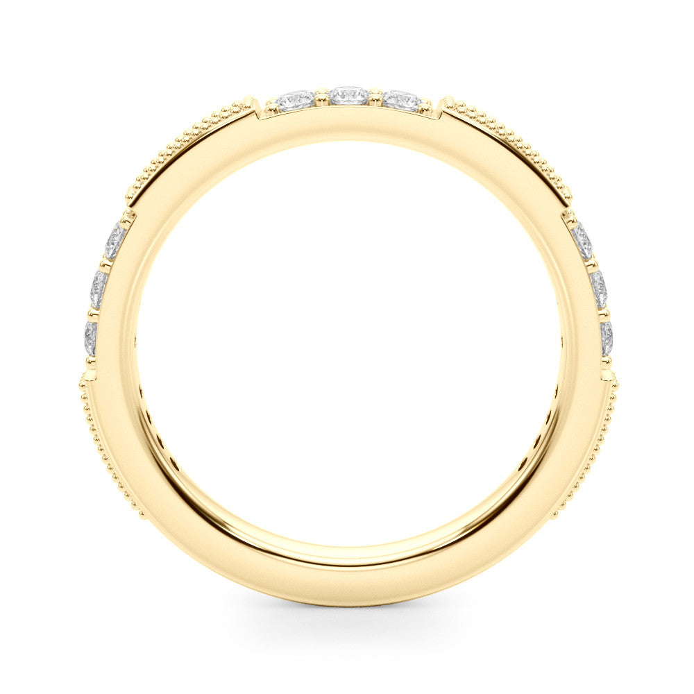 Yellow gold Milgrain Round Diamond Pavé Channel Set White Gold Band 1