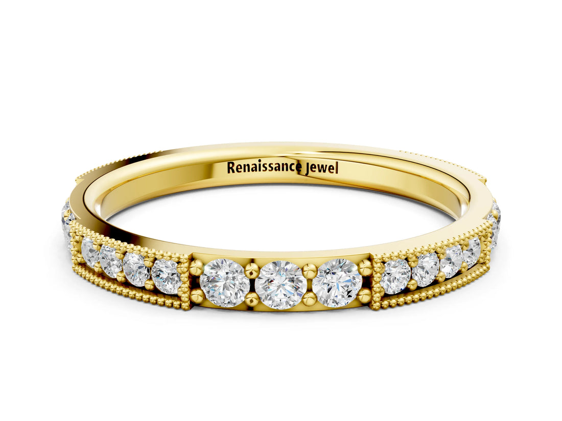 Yellow gold Milgrain Round Diamond Pavé Channel Set White Gold Band_16