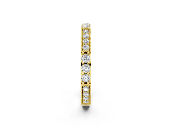 Yellow gold Milgrain Round Diamond Pavé Channel Set White Gold Band