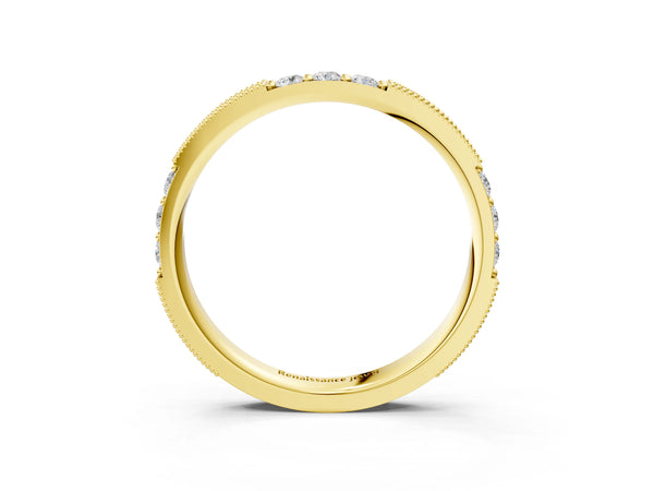 Yellow gold Milgrain Round Diamond Pavé Channel Set White Gold Band